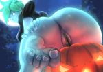  1girl anus ass barefoot censored commission feet full_moon halloween halloween_costume jack-o&#039;-lantern k.ty_(amejin) looking_at_viewer moon no_shoes overwatch pov_feet presenting pumpkin pussy soles spiked_hair toe_scrunch toenails toes tracer_(overwatch) 