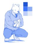  2015 3:4 anthro blue_and_white bottomwear clothing kemono male mammal monochrome necktie nico26b pants polar_bear shirt simple_background solo topwear ursid ursine 