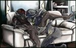  2017 alien duo female fingering fingering_partner furniture genitals grey_body humanoid humanoid_on_humanoid inside male male/female mass_effect not_furry nude one_leg_up palavenmoons pussy raised_leg reclining sex sofa turian vaginal vaginal_fingering video_games 