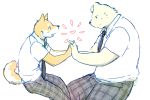  &lt;3 2015 3:2 anthro bottomwear canid canine canis clothing domestic_dog duo fur hand_holding humanoid_hands male male/male mammal necktie nico26b pants polar_bear shirt simple_background topwear ursid ursine white_background white_body white_fur 
