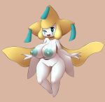  areola big_breasts big_butt breasts butt elfdrago female genitals hi_res huge_breasts humanoid jirachi legendary_pok&eacute;mon nintendo nipples not_furry one_eye_closed pok&eacute;mon pok&eacute;mon_(species) pussy simple_background smile solo standing thick_thighs video_games white_body white_skin wings wink 