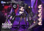  1girl alternate_costume artist_request azur_lane bangs black_dress blonde_hair blush boots breasts brown_eyes byulzzi cleavage commentary detached_sleeves dress eyebrows_visible_through_hair hair_between_eyes headgear instrument iron_cross keyboard_(instrument) knee_boots large_breasts leaning_forward long_sleeves looking_at_viewer microphone multicolored_hair official_art pantyhose red_hair rigging roon_(azur_lane) roon_(muse)_(azur_lane) short_hair smile solo streaked_hair 