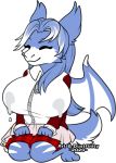  alpha_channel anthro big_breasts blue_body blue_fur bodily_fluids breasts clothed clothing dragon dusttrichous female fur furred_dragon huge_breasts hyper hyper_breasts lactating lactating_through_clothing solo wet wet_clothing 