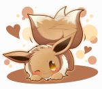  blush brown_eyes brown_fur closed_mouth commentary_request eevee full_body gen_1_pokemon heart looking_at_viewer neru_(neruneruru) no_humans pokemon pokemon_(creature) smile solo tail tail_wagging top-down_bottom-up 