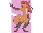  2020 absurd_res anthro breasts brown_body brown_fur canid canine chest_tuft featureless_breasts featureless_crotch female fire fox full-length_portrait fur gloves_(marking) hair hi_res leg_markings mammal markings navel nude portrait red_hair simple_background socks_(marking) solo standing tuft zhan 