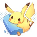  brown_eyes closed_mouth commentary_request food gen_1_pokemon highres light_smile looking_at_viewer no_humans pikachu pokemon pokemon_(creature) popsicle sitting solo tail ushiina yellow_fur 