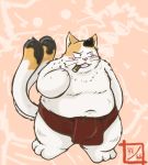  2009 anthro belly blush domestic_cat felid feline felis fur kemono male mammal navel overweight overweight_male snow_utamaru solo sumo white_body white_fur 