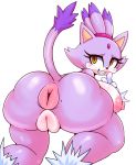  2020 alternate_version_at_source amber_eyes anthro anus areola big_anus big_breasts big_butt black_nose blaze_the_cat blush breasts butt domestic_cat fangs felid feline felis female forehead_gem genitals hair hi_res looking_at_viewer looking_back mammal matospectoru nipples puffy_anus purple_hair pussy simple_background smile solo sonic_the_hedgehog_(series) teeth thick_thighs white_background 