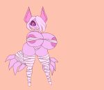  &lt;3 &lt;3_eyes areola bandage big_breasts big_butt breast_expansion breasts bubblemummy butt elfdrago expansion fangs female hi_res huge_breasts huge_thighs humanoid one_eye_obstructed pink_body simple_background smile solo standing thick_thighs wide_hips 