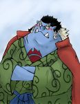  2011 anthro blue_body blush clothing fish-men_(one_piece) jinbe kemono male marine one_piece robe snow_utamaru solo 