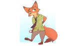  2020 absurd_res anthro barefoot bottomwear canid canine cheek_tuft clothed clothing dipstick_ears disney facial_tuft fox fully_clothed hi_res holding_object male mammal multicolored_ears necktie nick_wilde pants red_fox shirt solo topwear tuft zhan zootopia 