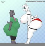  anthro asriel_dreemurr_(god_form) bent_over big_breasts big_butt black_sclera blue_eyes blush boss_monster bovid breasts butt caprine clothed clothing crossgender deltarune duo female fur goat green_eyes grey_body grey_fur gyro-furry hi_res huge_breasts huge_butt leggings legwear mammal markings nipples overweight pattern_background ralsei robe scarf signature simple_background size_difference smile smirk story story_in_description thick_thighs topless undertale underwear video_games white_body white_fur 