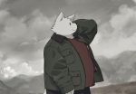  2020 anthro belly canid canine canis clothing detailed_background domestic_dog hi_res kemono male mammal outside overweight overweight_male shirt solo topwear zuppu11 