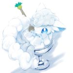  alolan_exeggutor alolan_form alolan_vulpix blue_eyes commentary_request condensation cup gen_7_pokemon lying on_back paws pokemon pokemon_(creature) star_(symbol) tail wet white_fur yuwafumi 