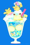  :3 :d balloon commentary cup drinking_glass drinking_straw flying_pikachu gen_1_pokemon ice ice_cube lightning_bolt no_humans open_mouth pikachu pokemon pokemon_(creature) rizu_(rizunm) simple_background smile surfboard surfing_pikachu twitter_username 