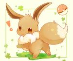  ! blush brown_fur commentary eevee full_body gen_1_pokemon grass looking_at_viewer looking_back no_humans paws pokemon pokemon_(creature) tail ushiina 