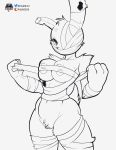  anthro bandage bottomless bound_breasts breasts clothed clothing female fours_(artist) genitals hi_res lagomorph leporid mammal pussy rabbit roommates_(comic) springtrap_(fnaf) 