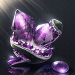  amethyst_(gemstone) cluseller commentary_request crystal gem geode grey_background highres jpeg_artifacts light_particles light_rays no_humans original reflection rock shiny simple_background still_life 