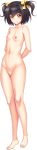  1girl aoi_nagisa_(metalder) arms_behind_back barefoot black_hair breasts collarbone completely_nude eyebrows_visible_through_hair full_body highres long_image minato_hazakura navel nipples no_pussy nude official_art princess_heart_link_~kenki-tachi_no_enbu~ short_hair small_breasts smile solo tall_image transparent_background two_side_up yellow_eyes 