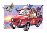  1boy 1girl baseball_cap blonde_hair braid car coat commentary_request cosmog driving eyelashes facial_hair fumie_kittaka gen_7_pokemon green_eyes ground_vehicle hat jpeg_artifacts kukui_(pokemon) legendary_pokemon lillie_(pokemon) litten motor_vehicle official_art one_eye_closed open_mouth pokemon pokemon_(anime) pokemon_(creature) pokemon_sm_(anime) popplio rockruff rowlet sleeves_rolled_up smile starter_pokemon_trio sun sunglasses sunset teeth tongue twin_braids white_coat 