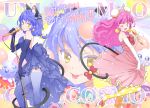  3girls :d animal_ear_fluff animal_ears backless_dress backless_outfit blue_dress blue_gloves blue_hair blue_legwear bow bowtie breasts bun_cover cat_ears cat_tail copyright_name double_bun dress earrings elbow_gloves floating_hair frilled_dress frills from_side gloves hair_ribbon happy_birthday high_heels highres holding holding_microphone jewelry long_hair looking_at_viewer mao_(precure) medium_breasts microphone microphone_stand multiple_girls open_mouth pink_bow pink_dress pink_hair polka_dot polka_dot_legwear precure pumps red_bow red_neckwear ribbon shoe_bow shoes short_dress sleeveless sleeveless_dress smile standing star_twinkle_precure strapless strapless_dress striped striped_ribbon tail thighhighs tongue tongue_out tuqi_pix very_long_hair white_footwear white_gloves yellow_eyes yellow_legwear yuni_(precure) 