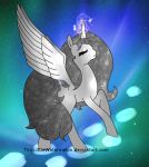  2014 cosmic_hair cosmos digital_drawing_(artwork) digital_media_(artwork) equid equine ethereal_hair eyes_closed feathered_wings feathers female feral friendship_is_magic fur grey_body hair hasbro horn horse long_hair magic mammal mercury_(planet) my_little_pony personification planet pony pseudo_hair solo space star text tinylittlewatermelon unicorn url winged_unicorn wings 