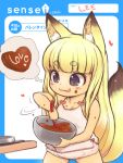  1girl :p animal_ear_fluff animal_ears blue_eyes bowl camisole candy chocolate chocolate_heart cooking cover eyebrows_visible_through_hair food fox_ears fox_tail heart komugi_(lee) lee_(colt) long_hair mixing_bowl original panties pink_camisole pink_panties smile solo spoon tail tongue tongue_out underwear underwear_only valentine 
