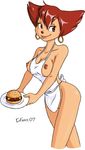  apron breasts brown_eyes brown_hair burger disney female food gforce goof_troop hair nipples nude_apron peg peg_pete solo 