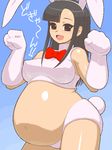  animal_ears black_eyes black_hair bunny_ears bunnysuit gloves happy mahou_sensei_negima mahou_sensei_negima! negima oekaki open_mouth pregnant sakurazaki_setsuna setsuna_sakurazaki tenseiani translation_request 