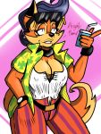  3:4 ace_ventura ace_ventura_(copyright) anthro beverage big_breasts breasts canid canine carmelita_fox cleavage clock clothed clothing cosplay crossover crossover_cosplay ear_piercing ear_ring eyewear female fox hi_res humanoid mammal piercing sly_cooper_(series) solo sony_corporation sony_interactive_entertainment sucker_punch_productions sunglasses video_games warner_brothers watch wristwatch xxtheoneguyxx 