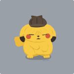  brown_headwear closed_eyes commentary deerstalker detective_pikachu detective_pikachu_(character) detective_pikachu_(movie) facing_viewer full_body gen_1_pokemon grey_background hat hatted_pokemon no_humans open_mouth pikachu pokemon pokemon_(creature) rizu_(rizunm) simple_background solo standing twitter_username wrinkled_frown_(detective_pikachu) 