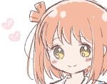  1girl bangs blush brown_eyes brown_hair closed_mouth eyebrows_visible_through_hair flower_in_eye heart ichinose_hana looking_at_viewer one_side_up portrait shika_(s1ka) simple_background slow_start smile solo symbol_in_eye white_background yellow_eyes 