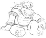  anthro barefoot black_and_white bowser briefs bulge clothing cuff_links koopa male mario_bros monochrome nintendo open_mouth scalie simple_background sketch solo teeth_showing thegreatmatsutzu tongue_showing underwear video_games white_background 
