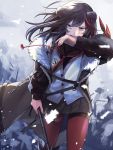  animal_ears arknights axe bear_ears black_skirt blue_eyes brown_hair brown_sailor_collar bruise bruise_on_face buttons chain coat commentary earbuds earphones floating_hair fur-trimmed_jacket fur_trim geta_(epicure_no12) handkerchief highres holding holding_axe holding_weapon injury jacket long_hair multicolored_hair necktie open_clothes open_coat pantyhose pleated_skirt red_hair red_legwear red_neckwear sailor_collar school_uniform serafuku skirt snow streaked_hair v-shaped_eyebrows weapon wind winter_clothes winter_coat wiping_mouth zima_(arknights) zipper 