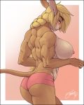  anthro better_version_at_source bottomwear braided_hair breasts clothed clothing female feralise hair mammal muscular muscular_anthro muscular_female nipples shorts solo topless 