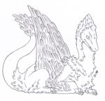  ambiguous_gender butt_tuft chest_tuft claws dragon feathered_wings feathered_wyvern feathers feral fluffy hi_res line_art lying male_(lore) neck_tuft paws signature simple_background skyfifer solo tail_tuft teeth traditional_media_(artwork) tuft white_background wings wyvern 