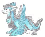  dragon feathered_wings feathers feral fluffy hi_res horn male skyfifer solo traditional_media_(artwork) wings wyvern 