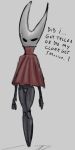  anthro arthropod black_body bodily_fluids cloak clothed clothing dialogue female genitals hi_res hollow_knight hornet_(hollow_knight) insect pussy solo sweat sweatdrop team_cherry text vessel_(species) video_games yamagah 