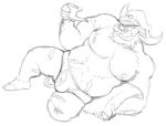  ahab_(tas) anthro beard black_and_white briefs bulge clothing facial_hair hat headgear headwear lying male monochrome mustache overweight overweight_anthro overweight_male pillow pipe simple_background sketch solo thegreatmatsutzu underwear white_background 