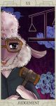  2016 anthro bovid caprine card cldht1 clothed clothing dawn_bellwether disney eyewear fur glasses holding_object mammal open_mouth open_smile sheep smile solo tarot_card white_body white_fur white_wool wool_(fur) zootopia 