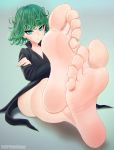  barefoot disgust feet foot_focus green_eyes green_hair green_nails one-punch_man puffypinkpaws scowl soles tatsumaki toes 