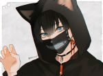  all_male animal_ears black_hair blue_eyes catboy choker close hoodie male mask original shijima_tohiro 