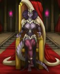 anthro claws clothed clothing detailed_background female green_eyes hi_res link2004 multicolored_body purple_body reptile scalie sitting smile snake solo two_tone_body white_body 