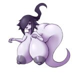  areola big_breasts big_butt breasts butt elfdrago female floating ghost hair huge_breasts humanoid hyper hyper_breasts legless levitation nipples one_eye_obstructed purple_hair simple_background smile solo spirit white_body 