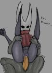  anthro arthropod black_body cloak clothed clothing dialogue female genitals hi_res hollow_knight hornet_(hollow_knight) insect male male/female penetration penis pussy sex solo team_cherry text vaginal vaginal_penetration vessel_(species) video_games yamagah 