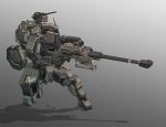  ak_ban22 glowing glowing_eye gradient gradient_background gun holding holding_gun holding_weapon looking_to_the_side mecha military one-eyed one_knee original rifle shadow sniper_rifle solo turret weapon 