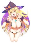  1girl blonde_hair breasts daive fang halloween halloween_costume hat highres large_breasts mythra_(xenoblade) swimsuit witch_hat xenoblade_chronicles_(series) xenoblade_chronicles_2 yellow_eyes 