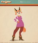  2020 absurd_res anthro boots bottomwear breasts canid canine clothed clothing countershade_face countershade_torso countershading cuffed_boots english_text female footwear fox fox-pop fur green_eyes hand_on_hip hi_res looking_at_viewer mammal meika_(rimba_racer) multicolored_body multicolored_fur open_mouth orange_body orange_fur pants pattern_clothing pattern_shirt pattern_topwear rimba_racer shirt smile solo striped_clothing striped_shirt striped_topwear stripes teeth text topwear two_tone_body two_tone_fur white_body white_fur 