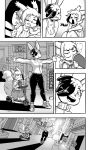  anthro breasts cleavage clothed clothing comic cookie_(furryfight_chronicles) daigaijin duo english_text female fur furryfight_chronicles hair hi_res lagomorph leporid mammal monochrome muko rabbit rodent sciurid scooter text tree_squirrel 