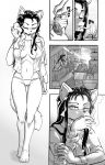  after_shower alcohol anthro beer beverage beverage_can breasts canid canine cigarette clothed clothing comic daigaijin female fox fur furryfight_chronicles hair hi_res kalita_(furryfight_chronicles) mammal monochrome navel open_clothing open_shirt open_topwear panties shirt smoking solo sunrise topwear underwear wet 